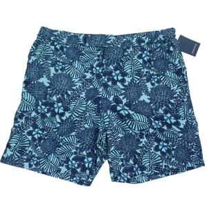Crown & Ivy Blue Floral Swim Trunks Board Shorts Mens L Mesh Lined